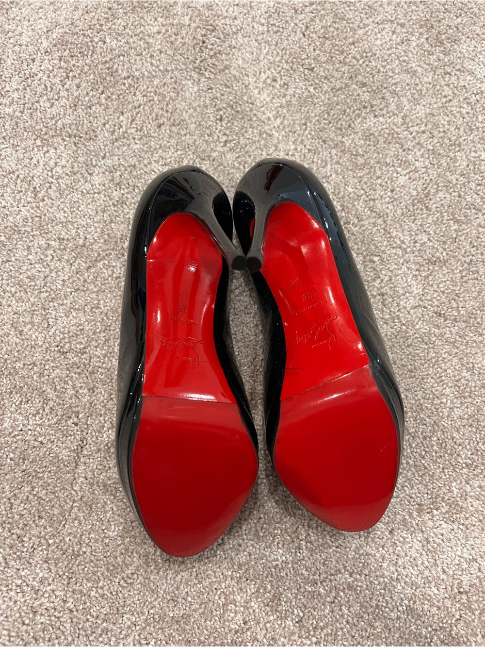 Christian Louboutin Black Patent Leather Round-Toe Pumps - Picture 8 of 12